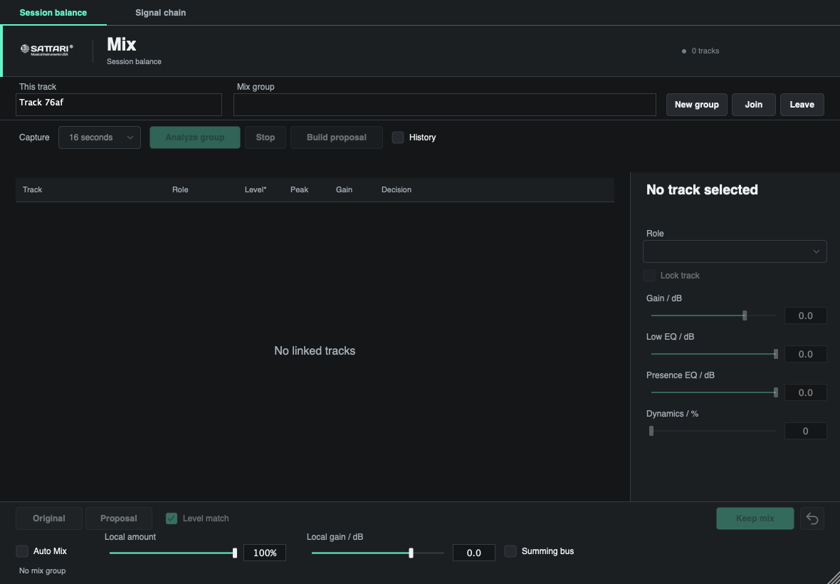 Sattari Mix linked-track Session balance interface