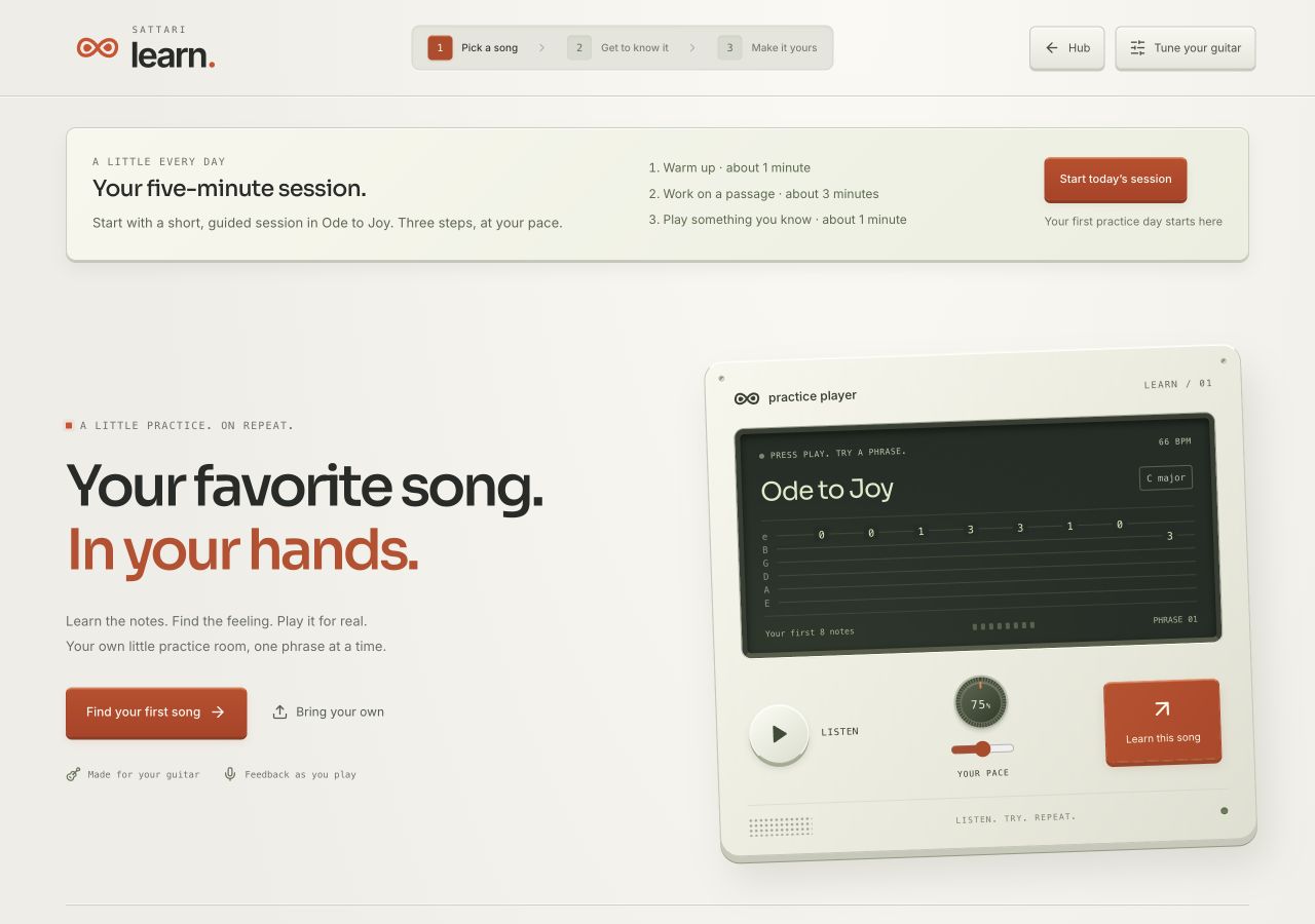 Sattari Learn song library and interactive guitar practice player